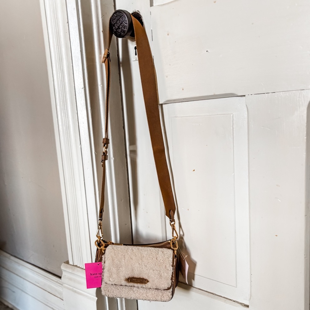 Kate Spade Morgan Shearling & Pebbled Leather Double Up Crossbody-NWT